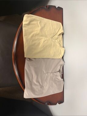 BYLT Basics Short Sleeve Henley Tees in Pale Yellow and Light Taupe